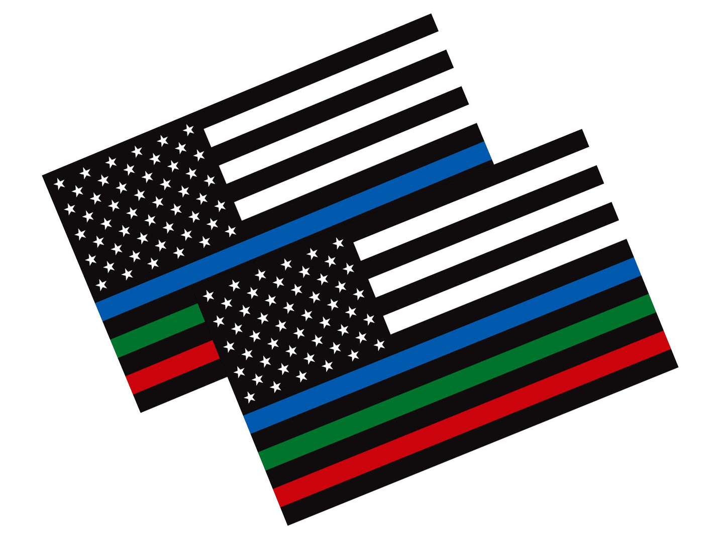 New General American Flag Premium Vynl Decals - Thin Blue, Red, and Green Line Flag Decal - 2-Pack