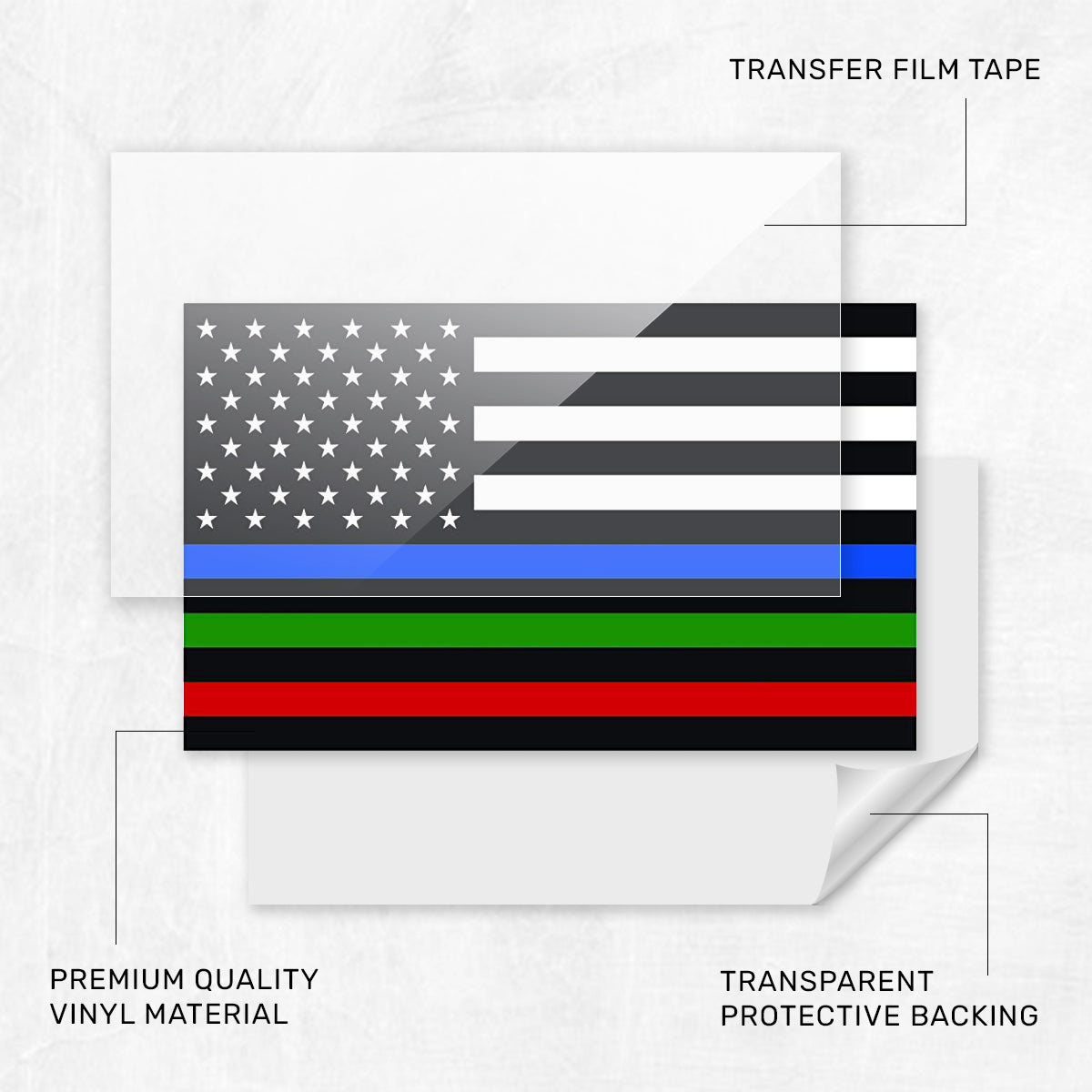 New General American Flag Premium Vynl Decals - Thin Blue, Red, and Green Line Flag Decal - 2-Pack