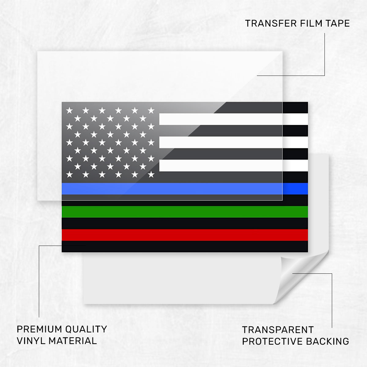 New General American Flag Premium Vynl Decals - Thin Blue, Red, and Green Line Flag Decal - Single