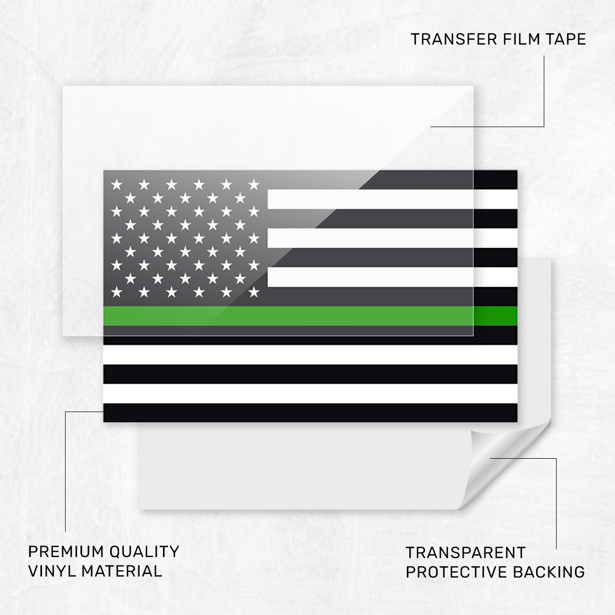 New General American Flag Premium Vynl Decals - Thin Green Line Flag Decal - 2-Pack