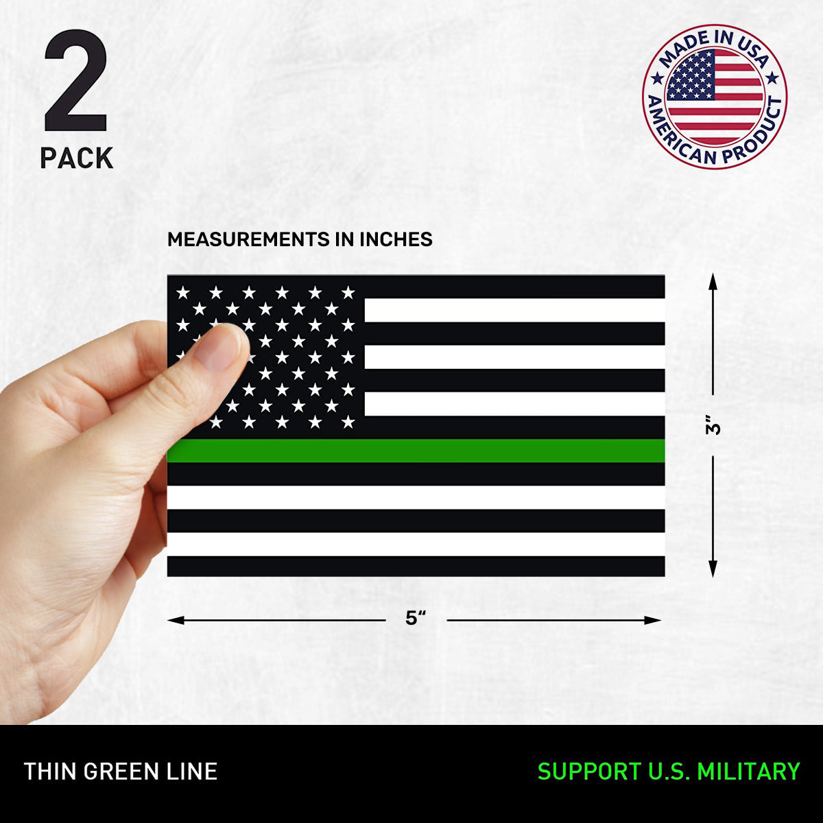 New General American Flag Premium Vynl Decals - Thin Green Line Flag Decal - 2-Pack