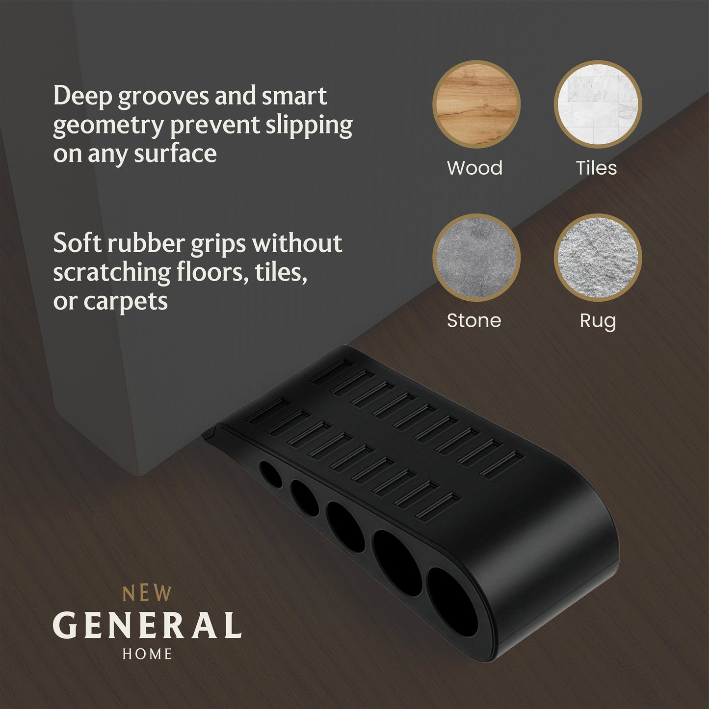 New General 3-Pack Door Stoppers with Storage Bracket - Black