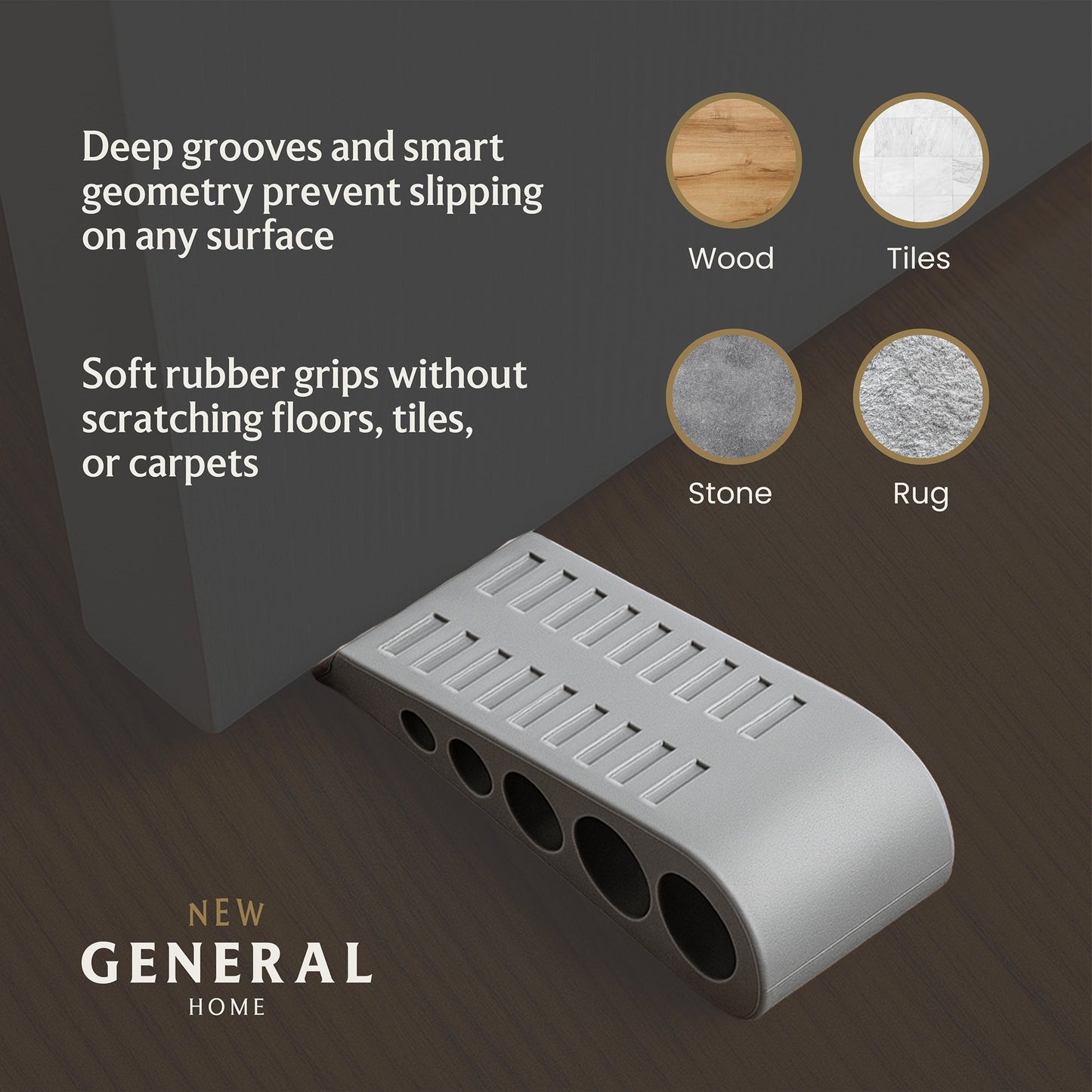 New General 3-Pack Door Stoppers with Storage Bracket - Grey