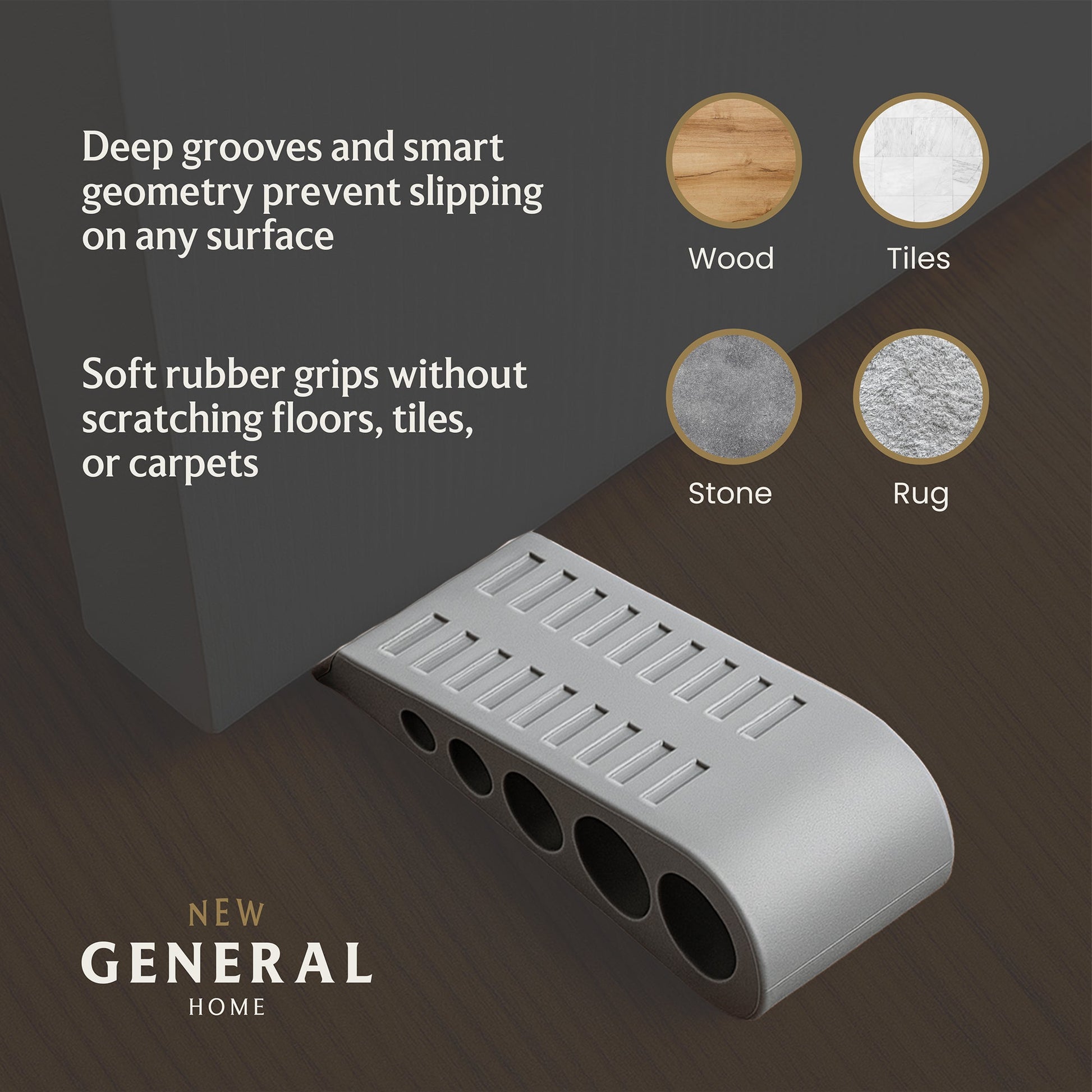 New General 3-Pack Door Stoppers with Storage Bracket - Grey