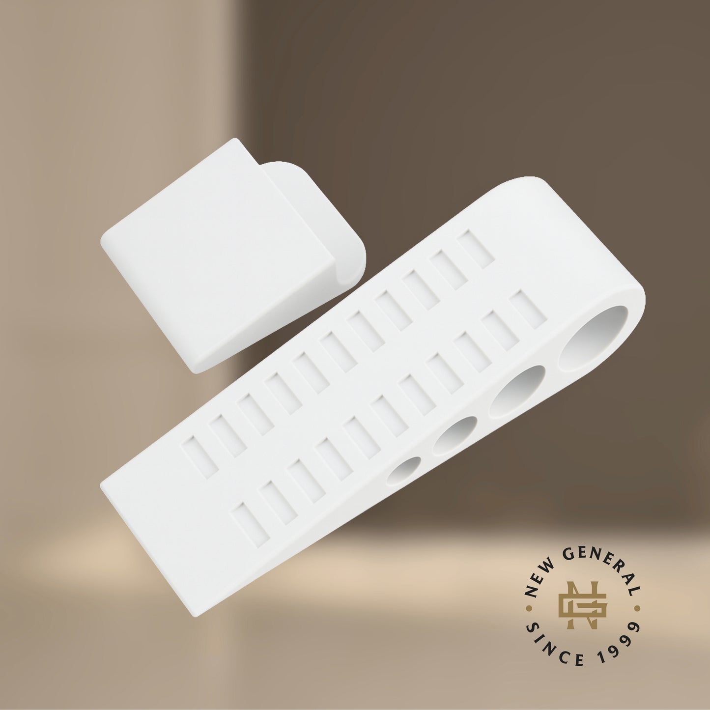 New General 3-Pack Door Stoppers with Storage Bracket - White